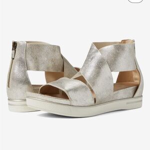 Eileen Fisher Sport Suede Criss Cross Banded Leather Wedge Platform Sandals